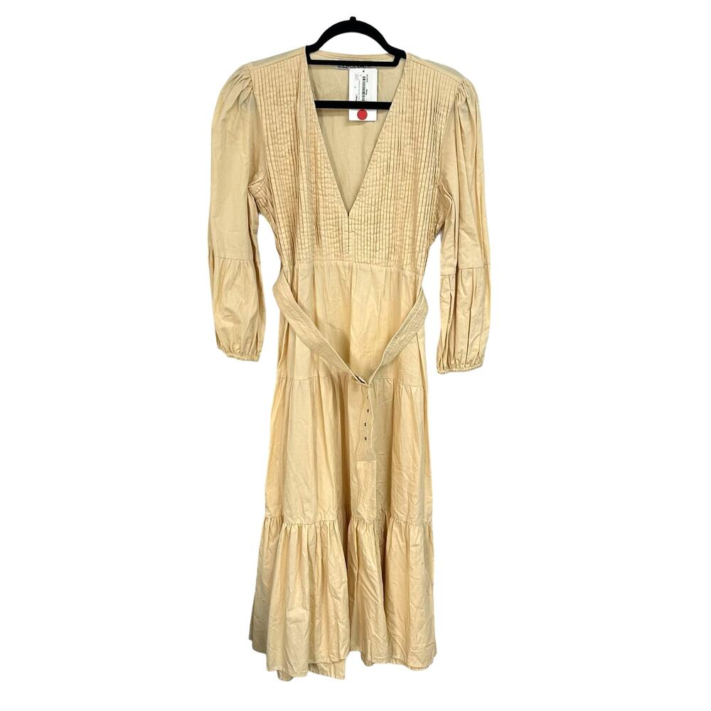 NWT Lusana Honeycomb Yellow Flora Pintuck Belted Maxi Dress Large